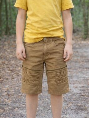 Quad Seven Boys Khaki Moto Shorts Size 12 Brown Biker Style Casual School
